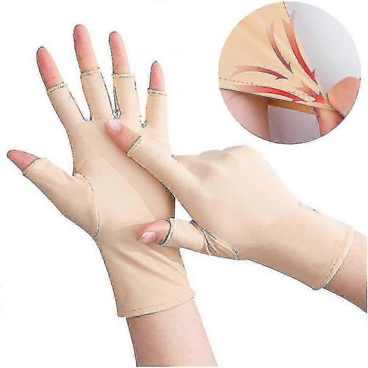 Manusi fara degete din spandex cu protectie UV, pentru golf si tenis, elastice si usoare, Bej, Marime unica