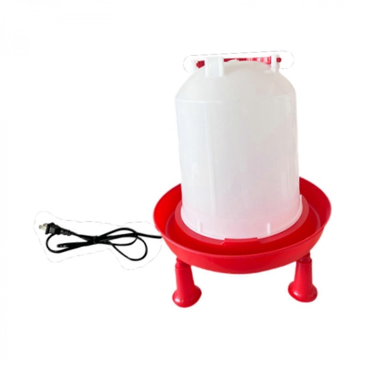 Fűtött itató madaraknak, itató tyúkoknak, plug and play, 135 cm kábel, vastag PP-ből, rozsdaálló, fehér/piros, 30x31 cm, 1 db