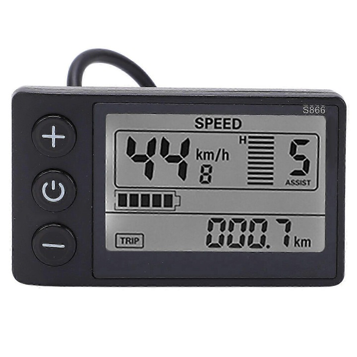 S866 LCD kijelző elektromos kerékpárhoz, vízálló, 24V-48V, 22.2mm tartó