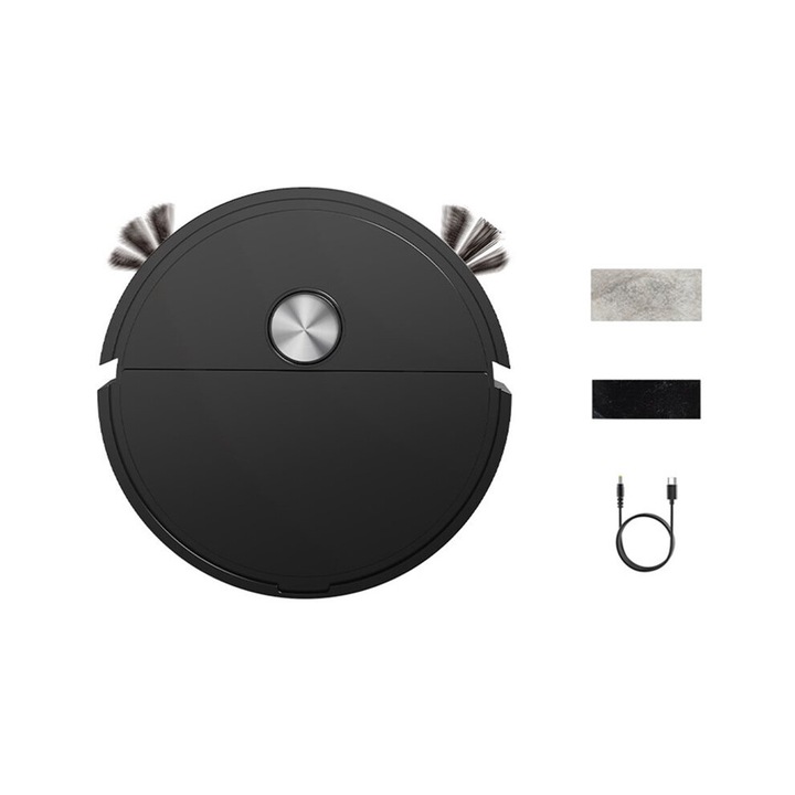 Aspirator robot 2-in-1 aspirare si mop, reincarcabil USB, navigare cu senzori inteligenti, plastic, Negru, 1 buc