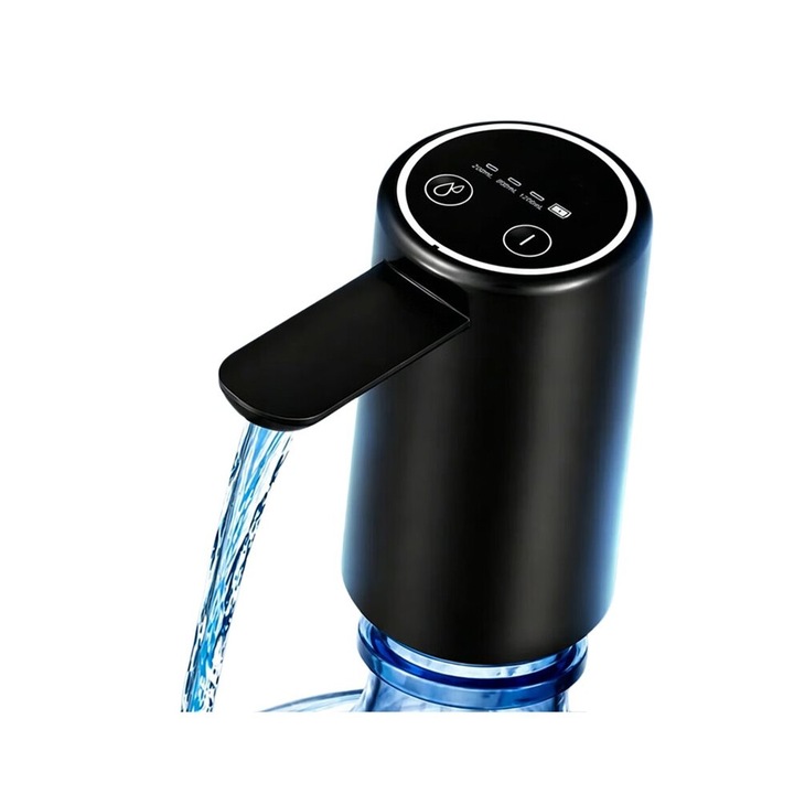 Pompa de apa electrica, dispenser portabil cu sistem dual-pompa, debit cu 57% mai rapid, 3 moduri volum 200/800/1200 ml, USB-C reincarcabil 120 L/incarcare, compatibil cu sticle 5-gallon, negru, 1 buc