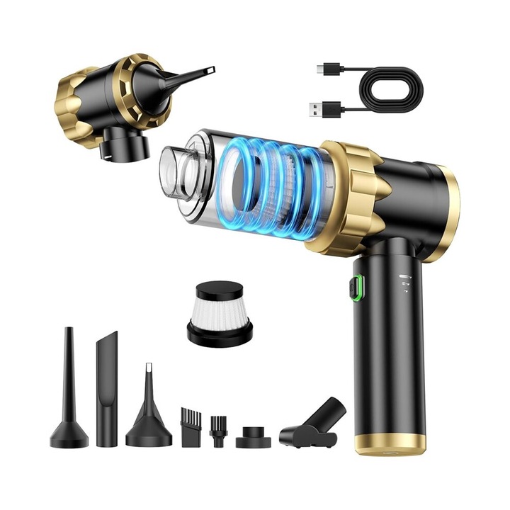 Aspirator auto portabil, 7 in 1, negru, 250ml, 16000PA