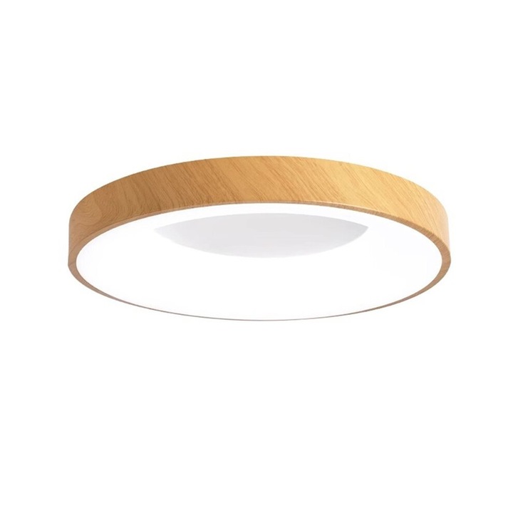 Plafoniera LED rotunda subtire, lemn, PVC si fier, alb, 220V