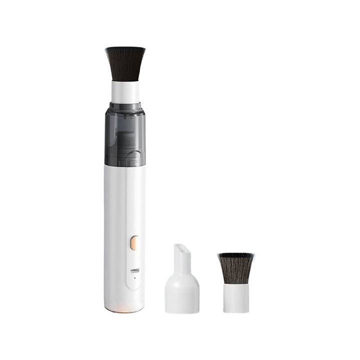 Aspirator de mana, mini aspirator portabil 2-in-1, reincarcabil USB, cu perie moale si duza pentru crapaturi, Alb, 1 buc