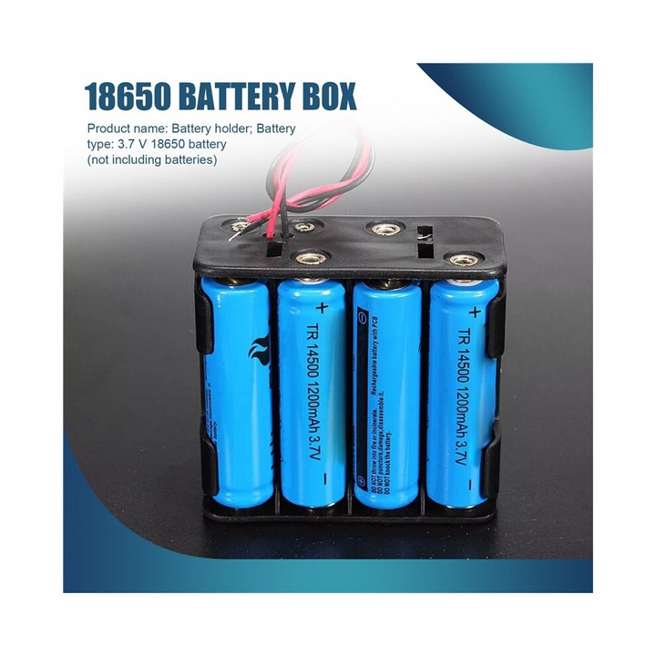 Suport baterii 4 x 18650 pentru 3.7V, cu clema tip arc, din plastic si metal, negru, 10 bucati