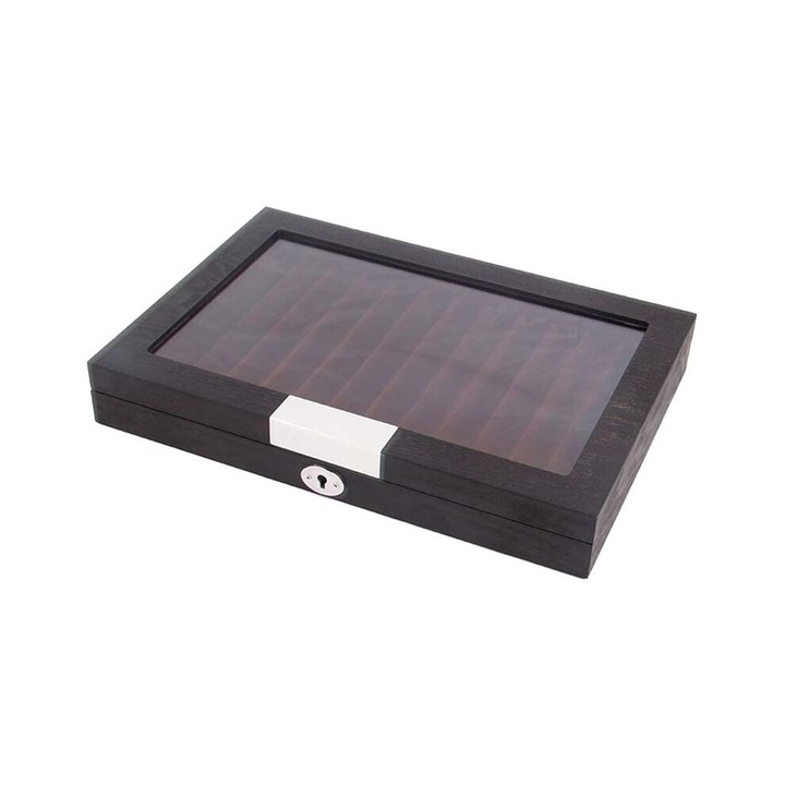 Cutie depozitare stilou lemn 12 sloturi negru 32x22x5.5cm set