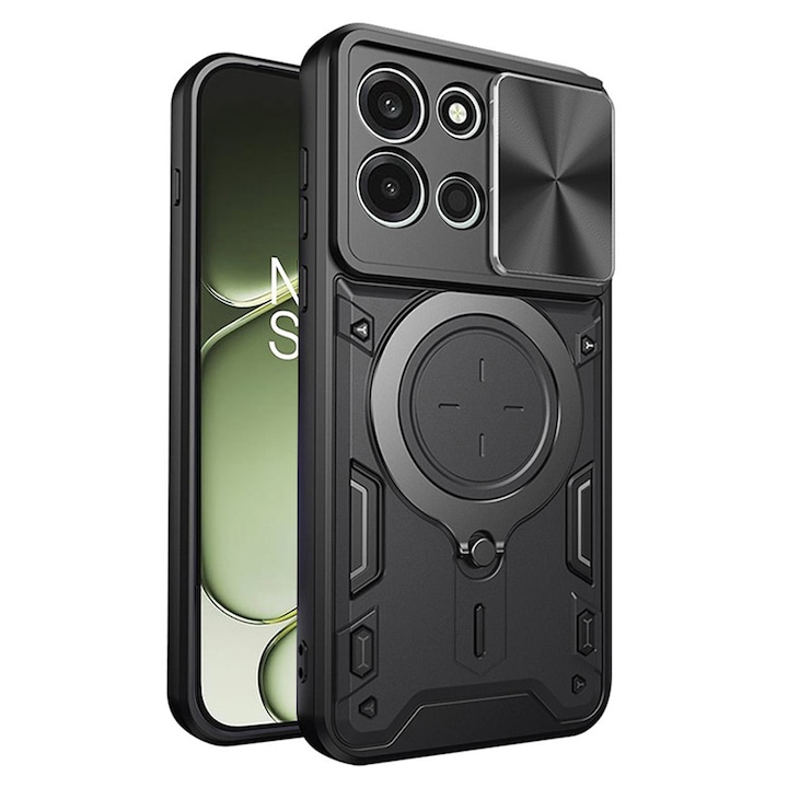 Husa pentru OnePlus Nord 6, CamGuard Pro Kickstand, Slider Camera, Antisoc, Protectie Superioara, Negru