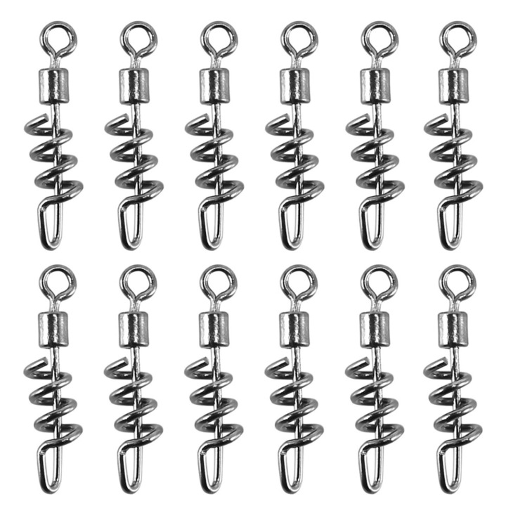 30 darabos szett, spirális forgógyűrűk horgászathoz, rozsdamentes acél, gyors rögzítés, korrózióálló, fekete/ezüst, 16 mm