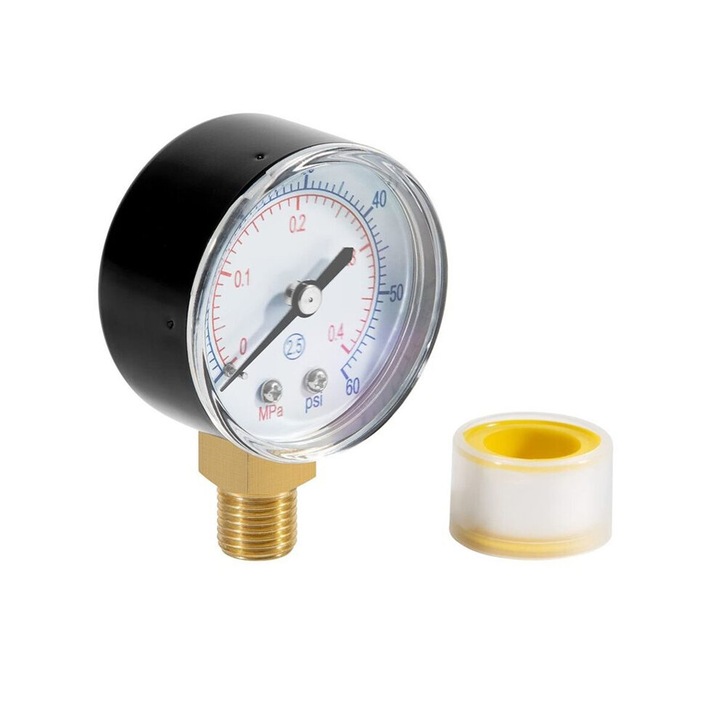 Homokszűrő nyomásmérő 0-60 PSI fekete fém 1/4-in