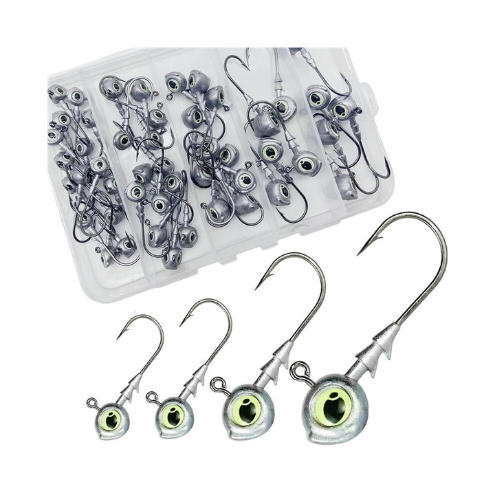 Set 88 carlige pescuit, 4 marimi, ochi 3D, otel inalt carbon, multicolor