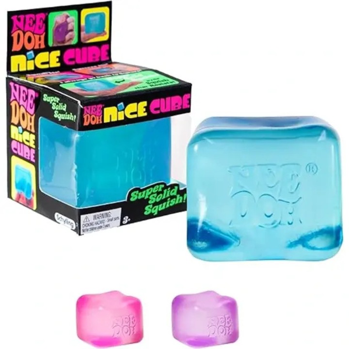 Антистрес топка, играчка NeeDoh Nice Cube, с вид на кубче лед, помага за намаляване на стреса, Синя, 1 бр