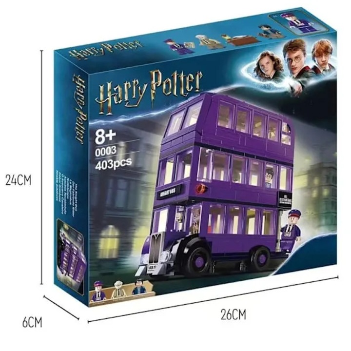 Комплект за конструиране Knight Bus Harry Potter, подвижен покрив, движещи се стълби и детайлен интериор, включва 3 минифигурки, лилав, 403 части