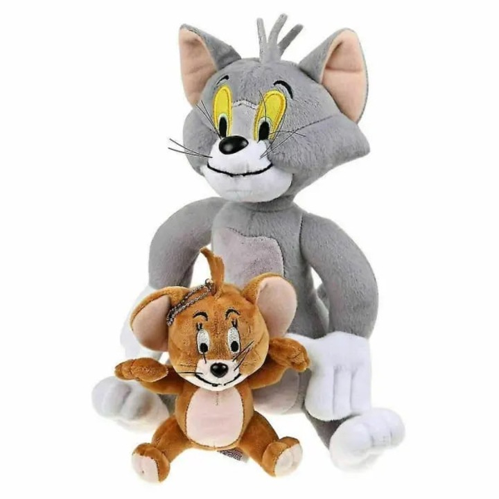 Set 2 bucati Papusi de plus Tom si Jerry, plus din material plys cu umplutura PP, pisica 30 cm/soarece 17 cm, gri/maro
