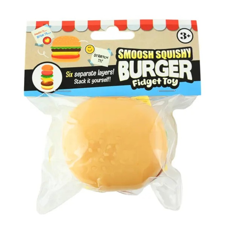 Jucarie squishy antistres Smoosh Burger, 6 сглобяеми части, супер мека с желеобразна консистенция, Многоцветен, 7 x 5,5 cm