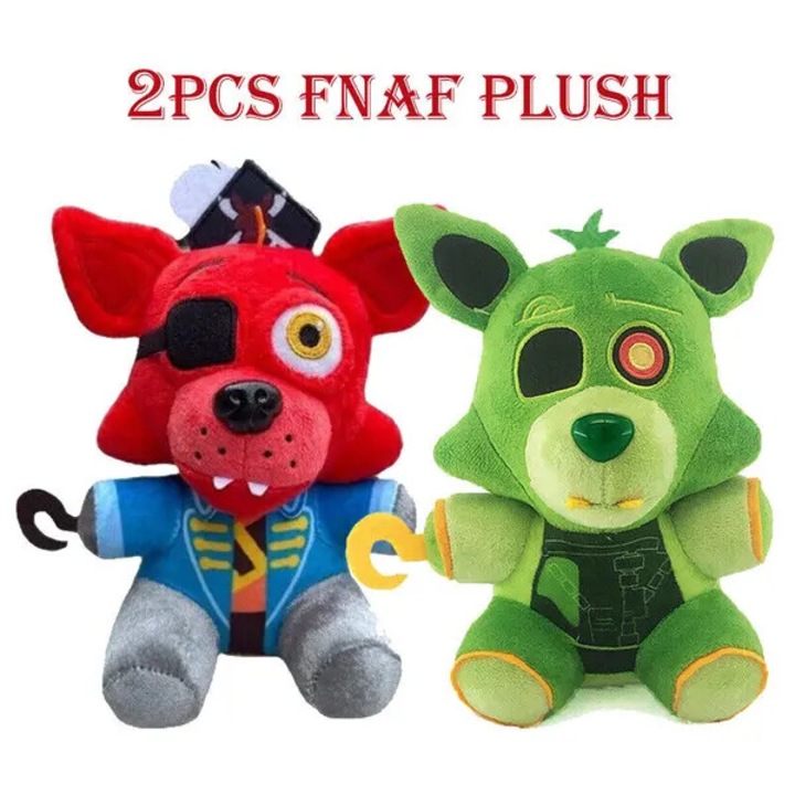 2 darabos szett plüss FNAF Kalóz Foxy, puha, ajándék játék fiúknak és lányoknak, piros/zöld