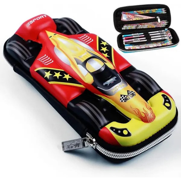 Penar 3D masina sport, EVA, capacitate mare, albastru, 20x8x5cm