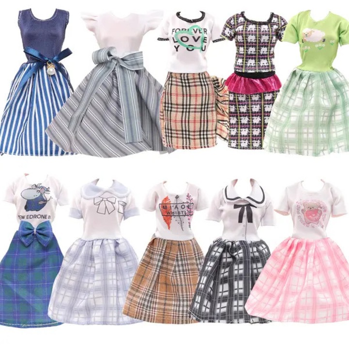 10 darabos babaruha szett/babaruha, textil, kockás és változatos mintákkal, többszínű, 30 cm