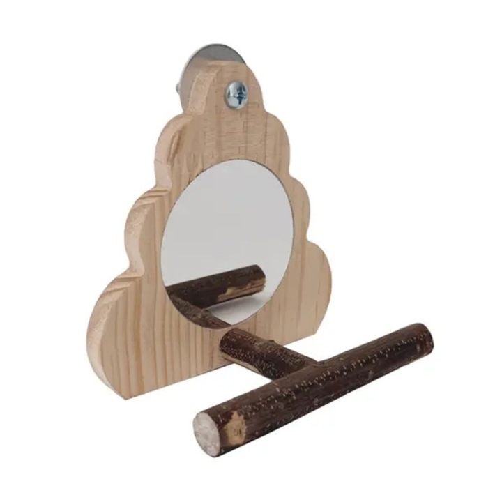 Играчка с огледало за птици, дърво, регулируема, 13x14см