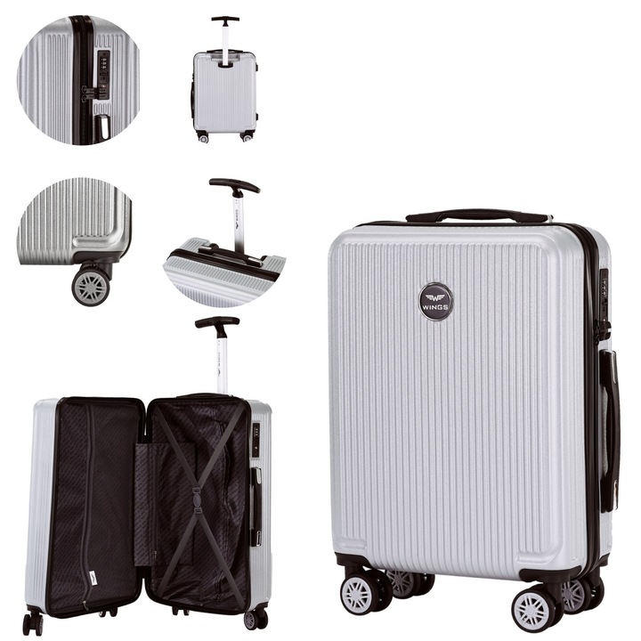 Wings African Eagle Kabinbőrönd 55X38X20 Cm, 100% Polikarbonát, 38L Trolley TSA Zárral, 4 Dupla 360°-ban Forgó Kerék, Állítható Teleszkópos Fogantyú, Tartós Kézipoggyász Repülőutakhoz, Városlátogatásokhoz és Üzleti Utazásokhoz