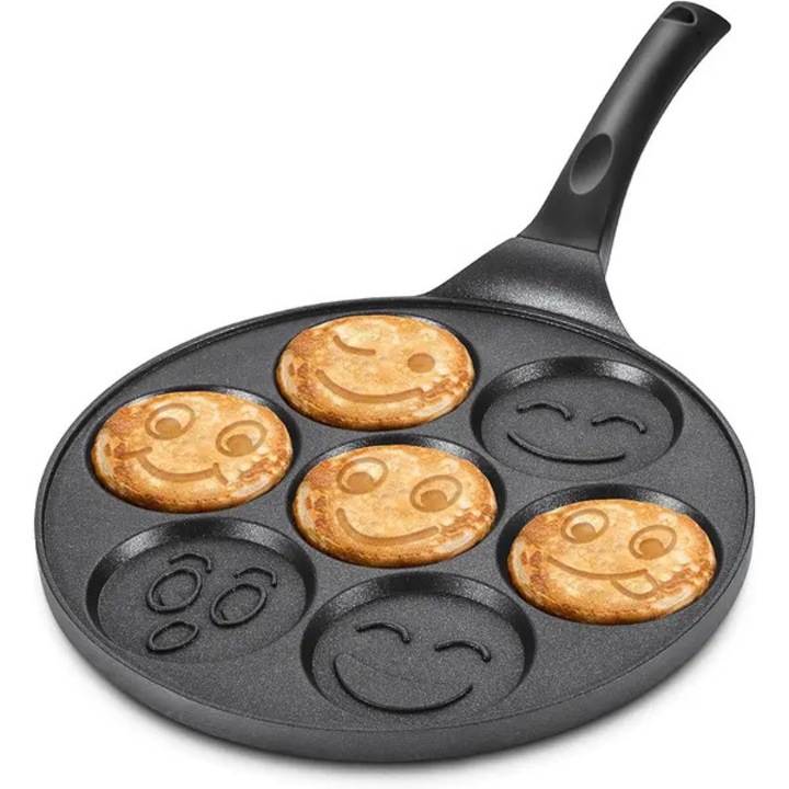 Tigaie pentru mini clatite / pancake pan CG864670, cu 7 forme zambet, antiaderenta, cu maner ergonomic, negru, 1 set