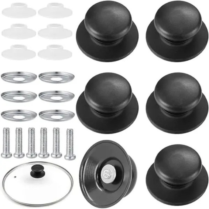 Set 6 bucati manere pentru capace, universal, din bakelita antiderapanta, suruburi din otel inoxidabil incluse, negru, pentru orificiu 6-10 mm