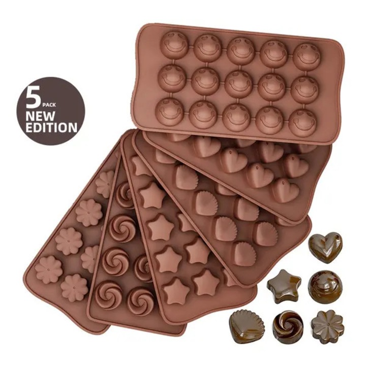 Set 6 bucati forme din silicon pentru ciocolata, antiaderente, 3D pentru jeleu, fondant si bomboane, Maro