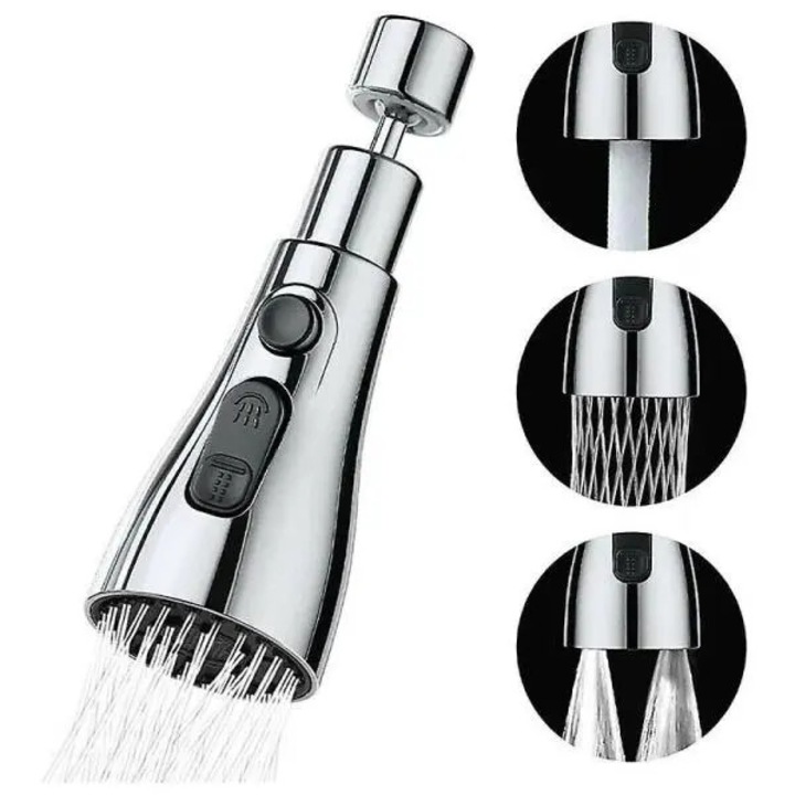 Dus pentru robinet bucatarie, 360 grade, 3 moduri, negru-argintiu, universal, 100g