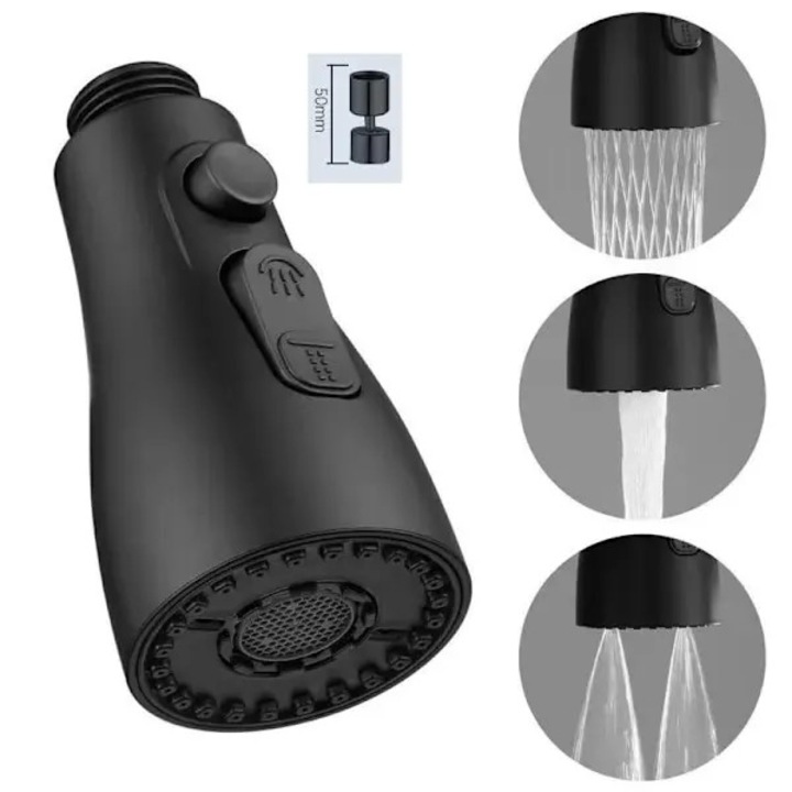 Dus pentru robinet bucatarie, 360°, 3 moduri, negru-argintiu, universal, 100g