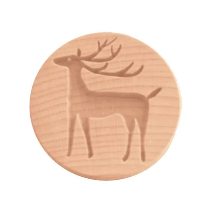 Forma pentru prajituri/mulaj pentru biscuiti din lemn, model Cerb, sigura pentru alimente, reutilizabila, usor de curatat, natural, 1 buc, 6.5 x 4 cm