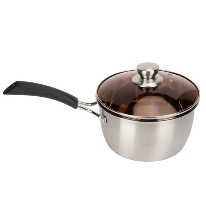 Oala mica pentru supa, cratita mica, din otel compozit si inox, fund gros, maner detasabil cu protectie anti-arsura, argintiu, 18 cm, 1 buc