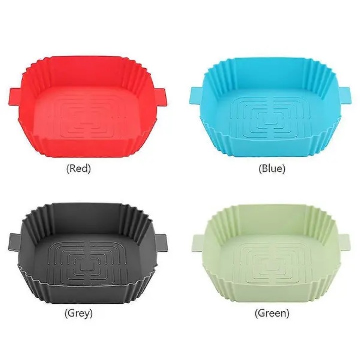 Tava pentru air fryer patrata din silicon alimentar, tava de copt antiaderenta, rezistenta la temperaturi, Multicolor, 1 buc, 20x20x4.5 cm