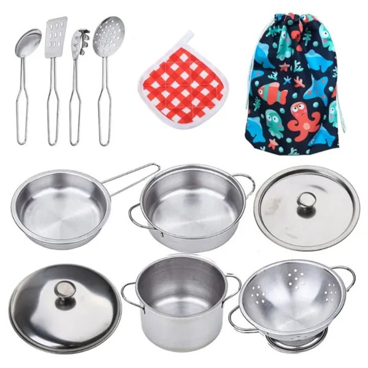 Set ustensile bucatarie copii, metal, durabil, multicolor, dimensiuni variate