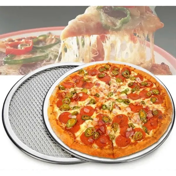 Tava pizza (grila) 10 inch (25 cm) din aluminiu, fara sudura, perforata pentru ventilatie, usor de curatat, argintiu, 1 buc