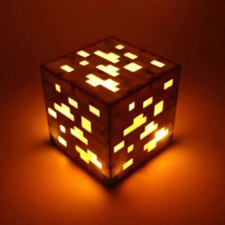 Lampa de veghe Minecraft Miner reincarcabila, cu LED, cub de noapte in forma de bloc, portocaliu, 1 buc
