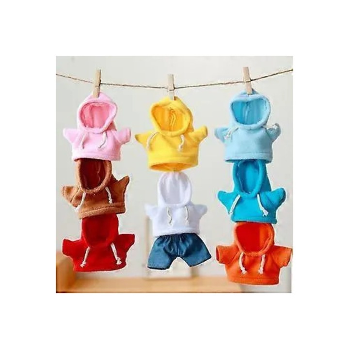 Set 4 haine plus ursulet, portocaliu roz galben albastru, 13.5x13.5x1 cm