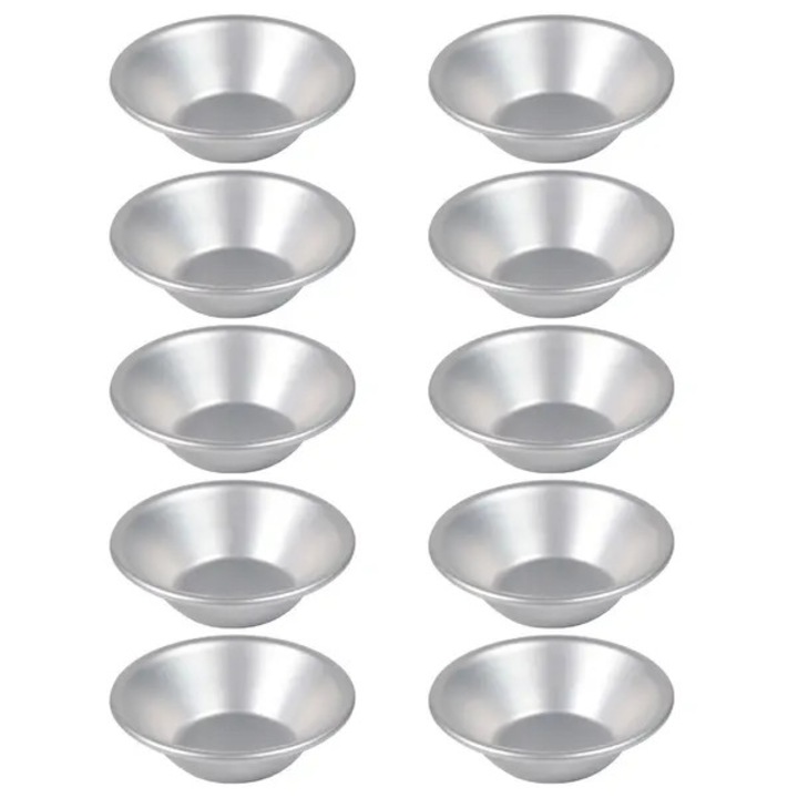 Set 10 bucati, forme pentru tartelute din aluminiu, distributie uniforma a caldurii, rezistente si usor de curatat, argintiu, 7.2x4.2 cm