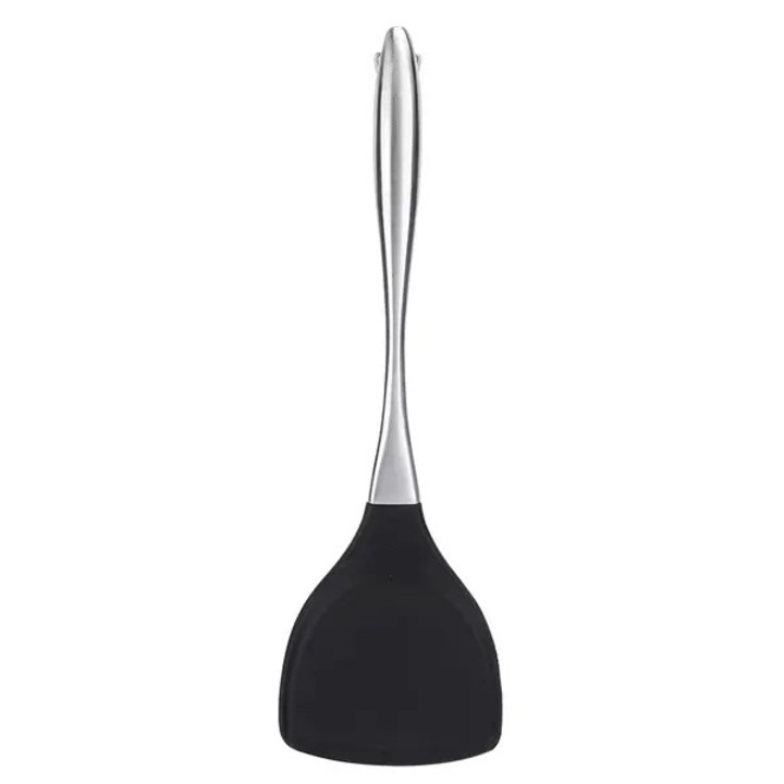 Spatula paleta din silicon, maner din otel inoxidabil, non-stick, rezistenta pana la 450°C, pentru tigai antiaderente, negru, 34x10.3 cm, 1 buc