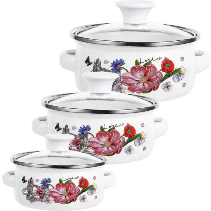 Set oale emailate multifunctionale, 3 piese, multicolor, 20.5x16x12cm 18x14x11cm 15x12x9cm