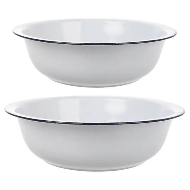 Set 2 bucati, Ligean/bol emailat, 30x30x9 cm si 32x32x10 cm, constructie ingrosata, multifunctional, usor de curatat, Alb