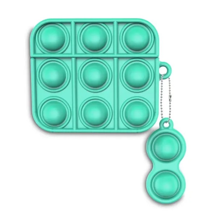 Husa/carcasa din TPU pentru AirPods 3, cu efect fidget pop-it si breloc, verde menta, 1 buc