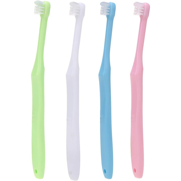 Set 4 bucati, periute end-tuft pentru dinti, cap mic conic, peri extra moi ideale pentru aparate ortodontice si spatii interdentare, multicolor, 4 x 1 buc