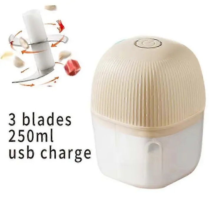 Tocator electric mini/mini chopper multifunctional, USB reincarcabil, pentru usturoi si legume, din plastic PP si POM, Bej/Alb, 1 buc