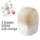 Tocator electric mini/mini chopper multifunctional, USB reincarcabil, pentru usturoi si legume, din plastic PP si POM, Bej/Alb, 1 buc
