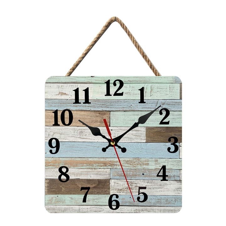 Ceas de perete HERUSI, lemn, 25cm, design rustic, silentios