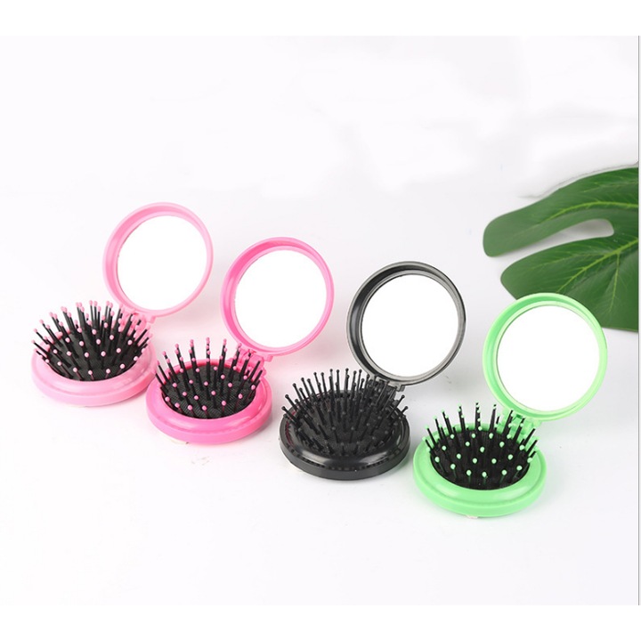 Perie/pieptene de par pliabila cu oglinda, mini, perii din cauciuc, material ABS, cu functie de masaj pentru scalp, Multicolor, 4 bucati