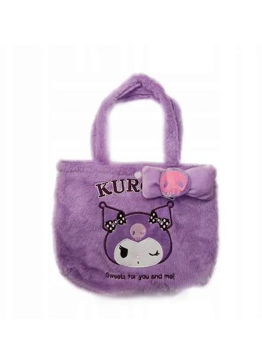 Плюшена чанта/детска чанта Kuromi, 3D с бродерия и апликации, с уши, лилава, 37 см