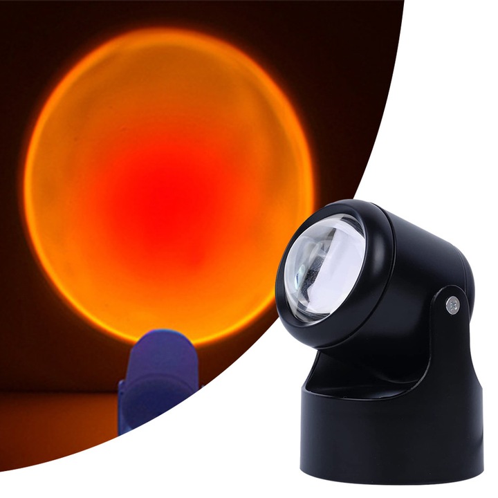 Lampa de proiectie Sunset ZYBLSSBB LSM2XH24184-220927-1, LED CREE, USB 5V 5W, rotatie 180°, corp aluminiu/PVC, negru, 75×140 mm