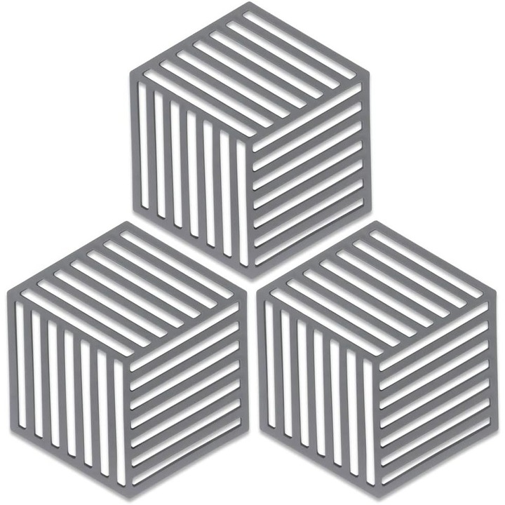 3 darabos készlet, Szilikon edényalátétek, BPA-mentes, hőálló és csúszásmentes, Szürke, 6.33 x 5.5 in