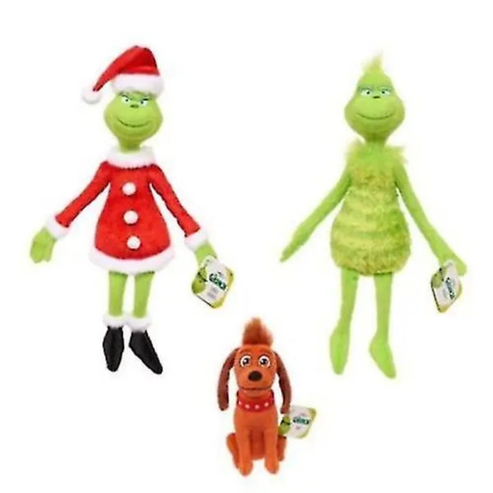 3 darabos szett, Grinch és kutya plüssjáték, puha plüssből, PP töltettel, karácsonyi dekoráció, többszínű, 3 x 18-32 cm