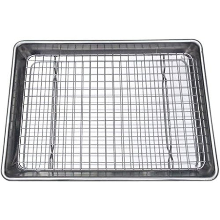 Alumínium tepsi 32x22x2cm és rozsdamentes acél rács 16x26cm sütéshez és hűtéshez